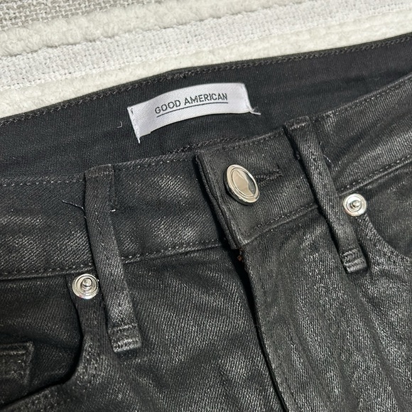 Good American Coated Black Slim Straight Jeans High Rise Pants 24 Night Out - Picture 5 of 15